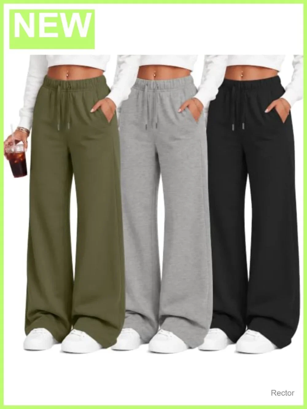 Girls Wide Leg Sweatpants 3 Pack Drawstring Pockets Active Pants